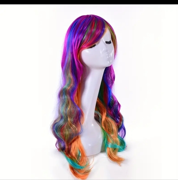 Long Rainbow Curly Wig - Perfect for Cosplay, Prom, and Anime Fans  Durability. - Picture 13 of 15